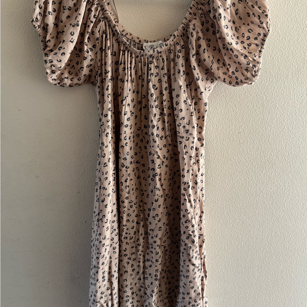 Pink Rose Tan and Brown Puff Sleeve Sundress